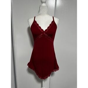 Avidlove Burgundy Red‎ Lace Trim Chemise Nightgown Lingerie Size Medium